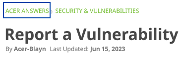 Acer VDP is accessible after going through the FAQ