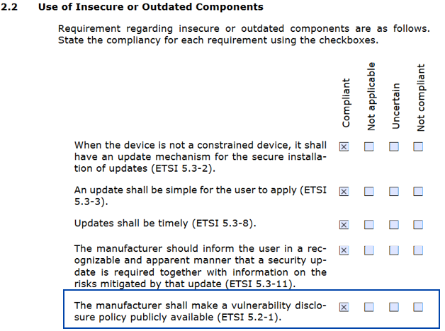 Statement of Compliance for Polar Vantage V2