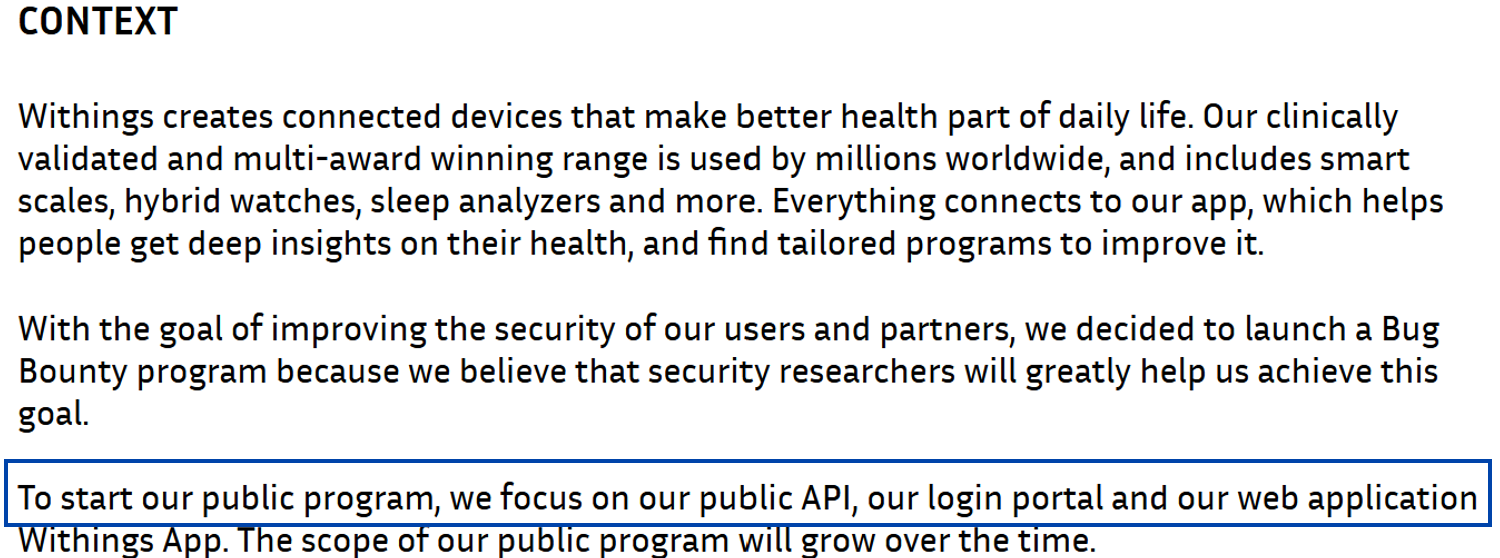 Withings VDP uses a public bug bounty platform but it does not integrate devices
